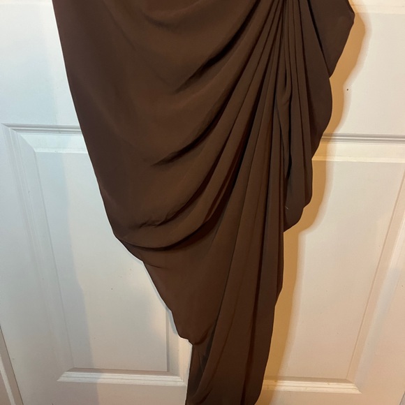 PrettyLittleThing One Shoulder Brown Dress - Picture 11 of 12